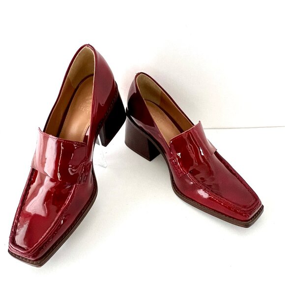 Vince Camuto Segellis Red Patent Leather Stacked Block Loafer Heels, Size 8 EC! - Picture 2 of 13